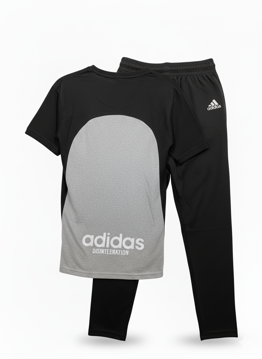 Adidas Men’s Half Sleeve Track-Suit| Light Grey & Black